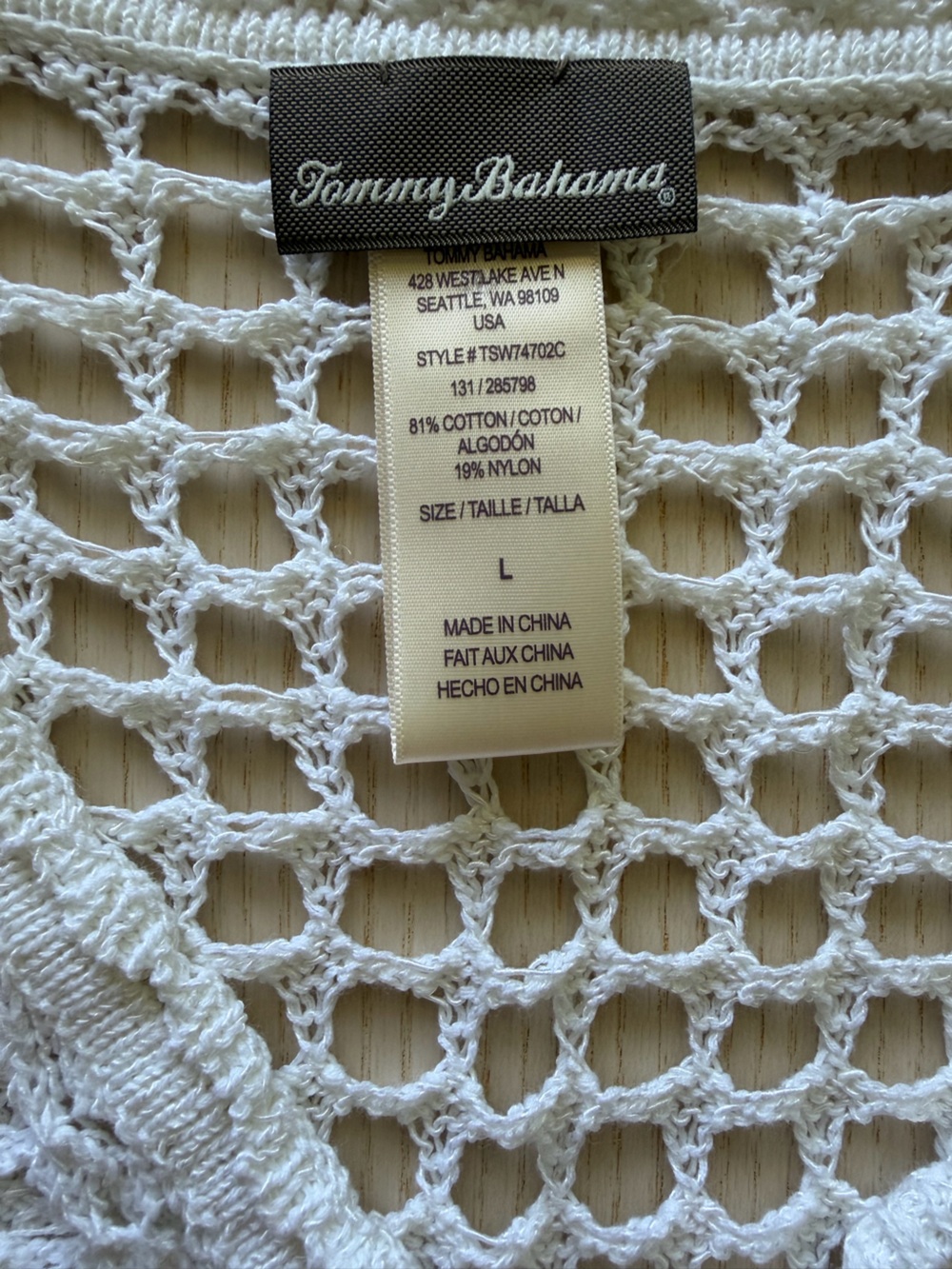 Tommy Bahama White Crochet Open Knit Swim Cover Up Tunic V-Neck Size L - Picture 4 of 6